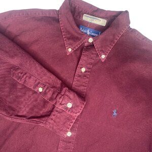 Ralph Lauren Button Down Shirt Mens XL‎ Burgandy Heavy Cotton Long Sleeve